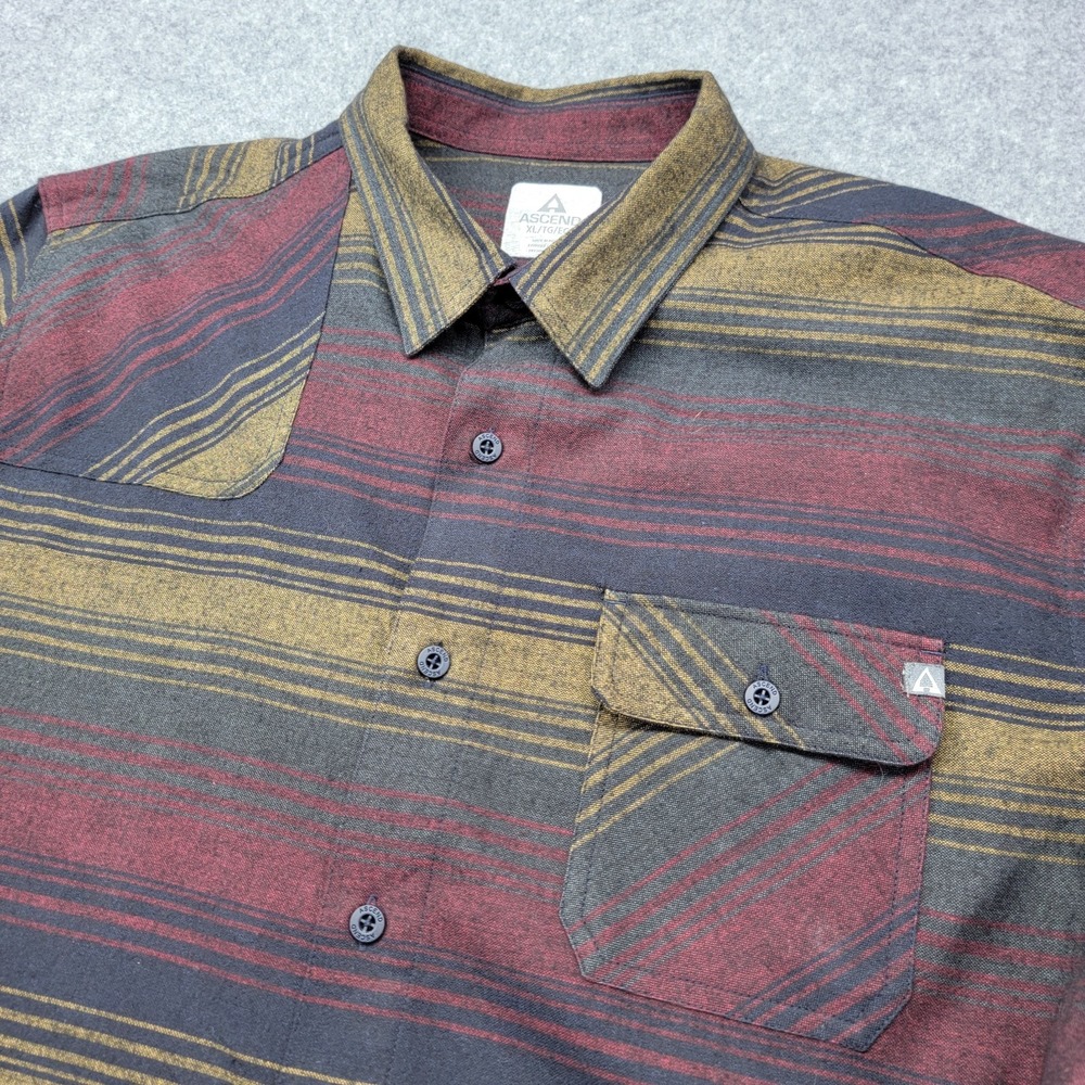Ascend Mens Flannel Long Sleeved Button Up Burgundy Plaid Shirt Size XL/2TG